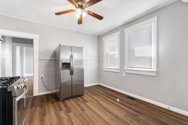 1165 Wager St Unit 1165-1167, Columbus, OH 43206 - kitchen with appliances with stainless steel finishes, dark wood-style floors, a ceiling fan, and baseboards