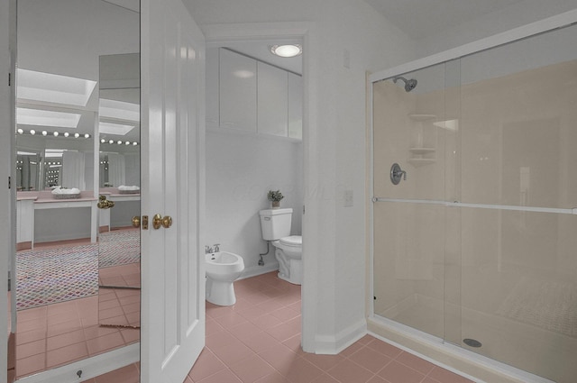 8259 Spruce Needle Ct, Columbus, OH 43235 - full bathroom with a bidet, a stall shower, tile patterned flooring, and toilet