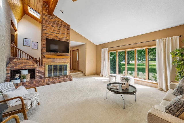 12502 Barbara Dr, Kenton, OH 43326 - carpeted living room with high vaulted ceiling and a fireplace