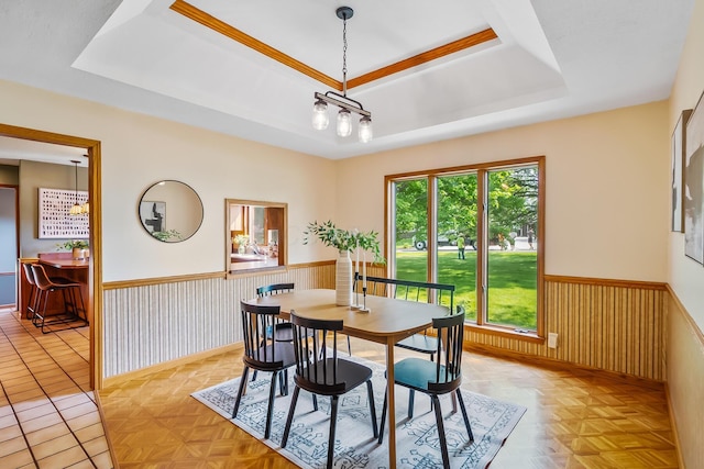 12502 Barbara Dr, Kenton, OH 43326 - dining space with a raised ceiling and a wainscoted wall