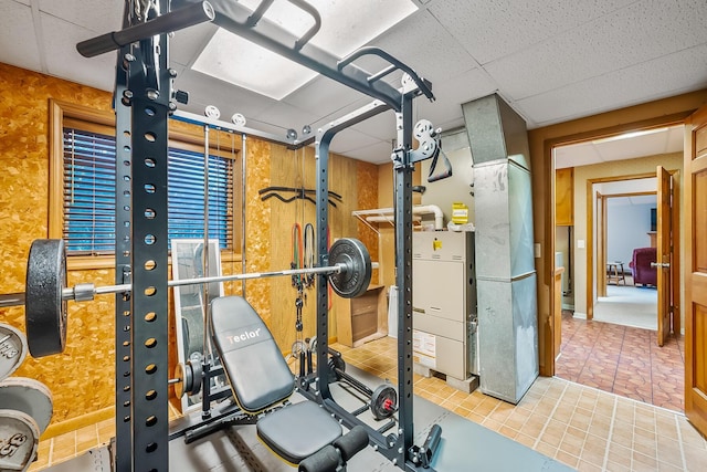 12502 Barbara Dr, Kenton, OH 43326 - workout room with a drop ceiling
