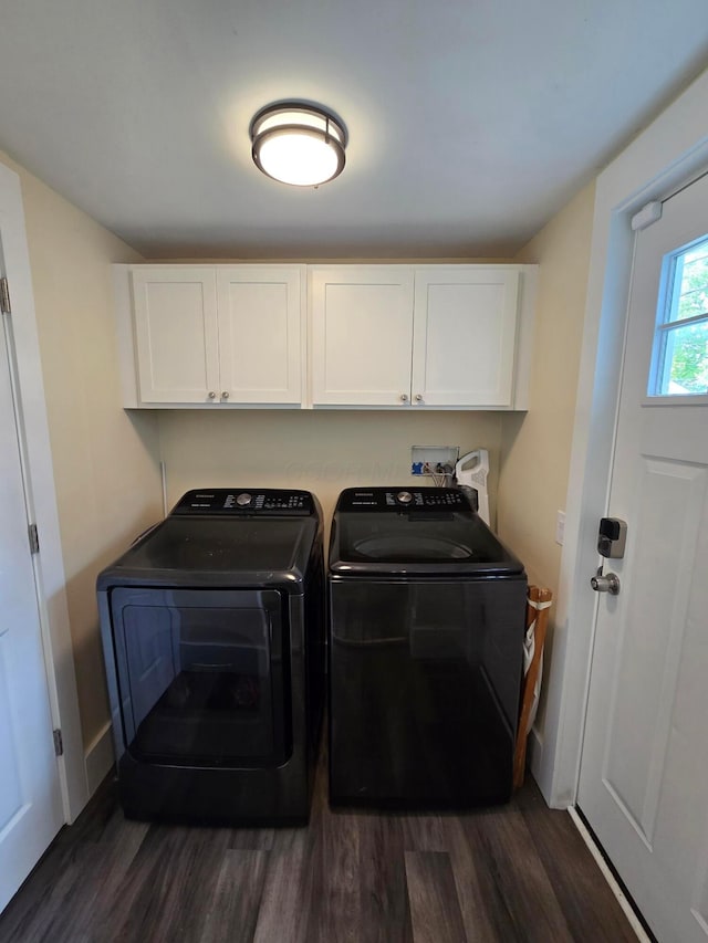 690 E Kossuth St, Columbus, OH 43206 - clothes washing area with cabinet space, washer and dryer, and dark wood-type flooring