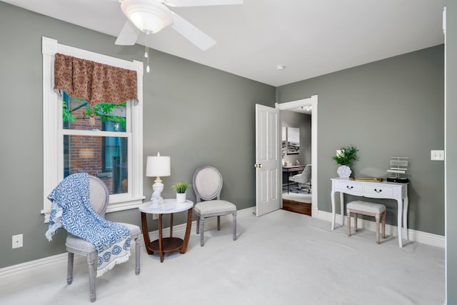 1042 Neil Ave, Columbus, OH 43201 - sitting room featuring a ceiling fan, carpet flooring, and baseboards