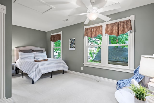 1042 Neil Ave, Columbus, OH 43201 - carpeted bedroom featuring attic access, baseboards, and a ceiling fan