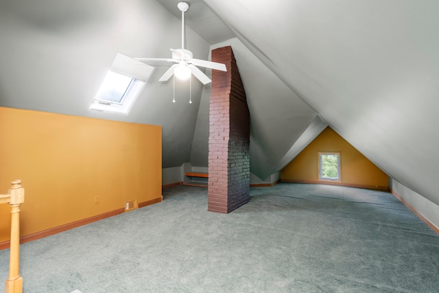 1042 Neil Ave, Columbus, OH 43201 - additional living space with lofted ceiling, a ceiling fan, carpet floors, and a skylight
