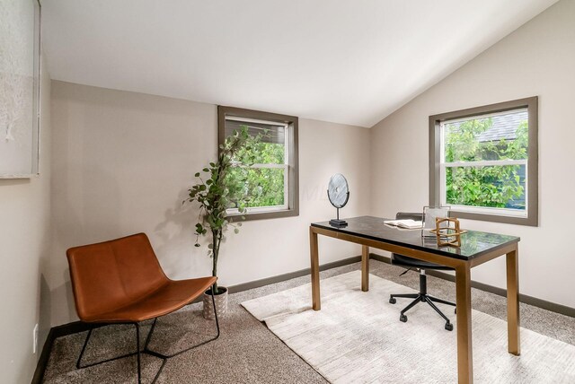 46 E Markison Ave, Columbus, OH 43207 - carpeted office space with vaulted ceiling, baseboards, and healthy amount of natural light
