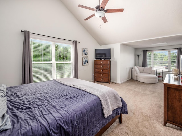 4710 Helmsbridge Ct, Grove City, OH 43123 - bedroom with light carpet, lofted ceiling, a ceiling fan, and baseboards