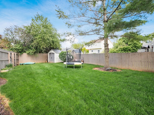 4710 Helmsbridge Ct, Grove City, OH 43123 - view of yard with a storage unit, a trampoline, and an outbuilding