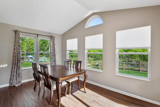 249 Rochdale, Delaware, OH 43015 - dining space featuring lofted ceiling, baseboards, and wood finished floors