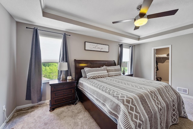 249 Rochdale, Delaware, OH 43015 - bedroom with a raised ceiling, light carpet, baseboards, crown molding, and a spacious closet