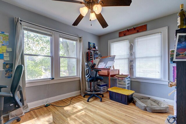 1306-1308 Wilson Ave, Columbus, OH 43206 - home office with wood finished floors, baseboards, and ceiling fan