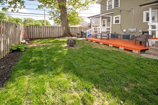 1306-1308 Wilson Ave, Columbus, OH 43206 - view of yard featuring an outdoor fire pit, a wooden deck, and central AC unit
