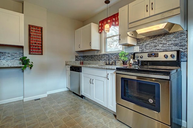 1306-1308 Wilson Ave, Columbus, OH 43206 - kitchen with appliances with stainless steel finishes, under cabinet range hood, a sink, white cabinetry, and baseboards