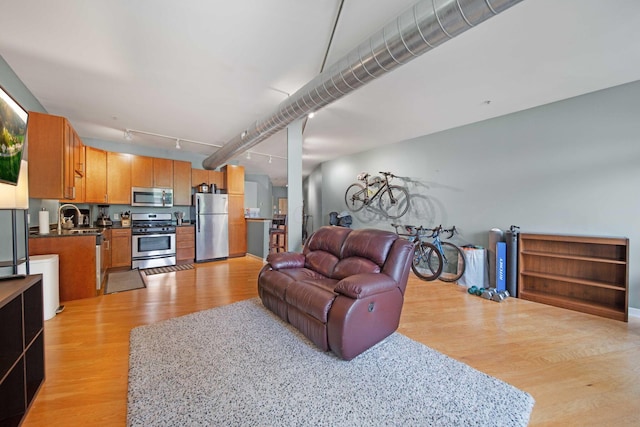 living area featuring light wood-style flooring