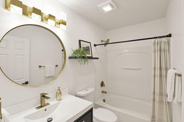 3907 Winding Path Dr, Canal Winchester, OH 43110 - bathroom featuring toilet, vanity, shower / tub combo, and a textured ceiling