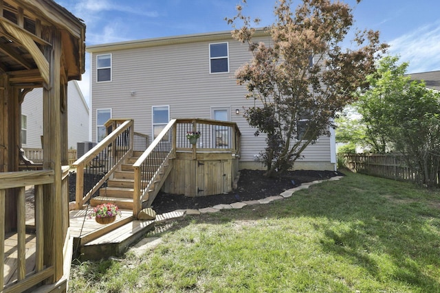 3907 Winding Path Dr, Canal Winchester, OH 43110 - rear view of property with a deck, central air condition unit, and stairway