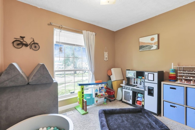 230 Clover Ct, Newark, OH 43055 - rec room featuring carpet floors, a textured ceiling, and baseboards