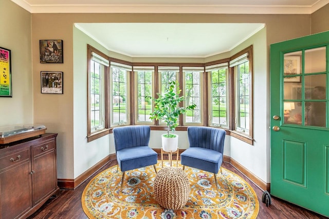 1674 Melrose Ave, Columbus, OH 43224 - living area with baseboards, dark wood-style floors, and crown molding