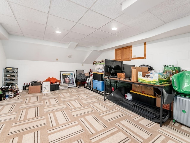 1249 Sea Shell Dr, Westerville, OH 43082 - additional living space featuring carpet flooring, concrete block wall, recessed lighting, and radiator