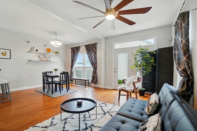 1077 Michigan Ave Unit 9, Columbus, OH 43201 - living room with plenty of natural light, ceiling fan, wood finished floors, and baseboards