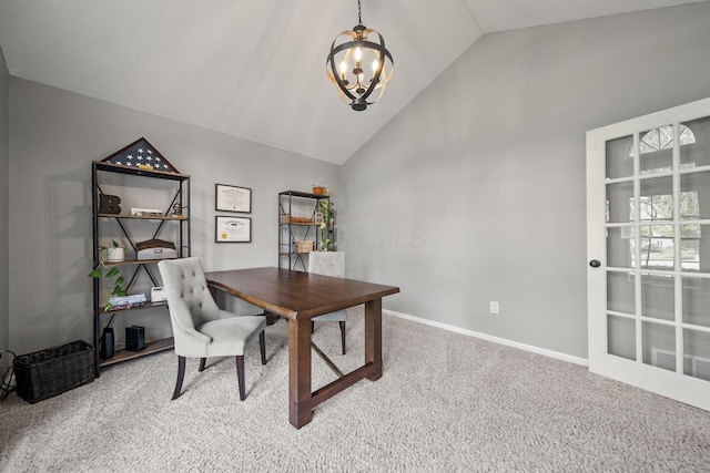 7257 Scioto Pkwy, Powell, OH 43065 - carpeted office with vaulted ceiling, a chandelier, and baseboards