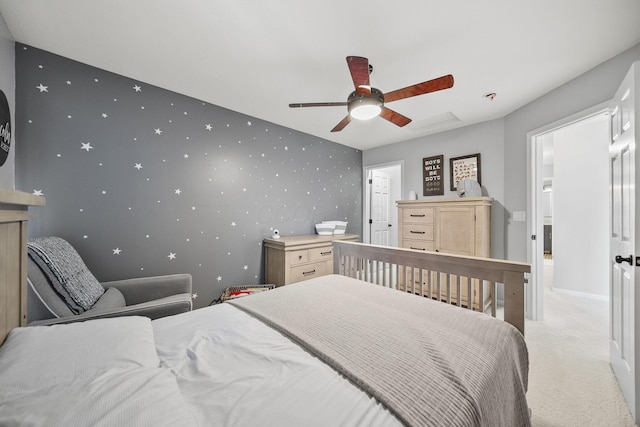 7257 Scioto Pkwy, Powell, OH 43065 - bedroom with light carpet, a ceiling fan, and baseboards
