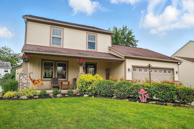 1407 Valley Dr, Marysville, OH 43040 - view of front of house featuring covered porch, a garage, and a front yard