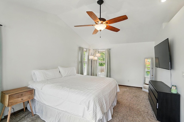 1407 Valley Dr, Marysville, OH 43040 - bedroom featuring vaulted ceiling, a ceiling fan, baseboards, and light carpet