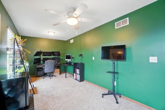 1407 Valley Dr, Marysville, OH 43040 - carpeted home office with a ceiling fan and baseboards