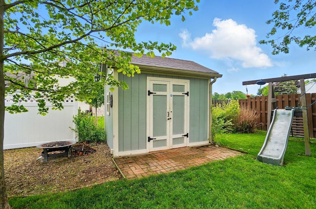 1407 Valley Dr, Marysville, OH 43040 - view of shed with a fire pit