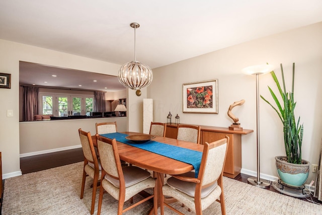 2790 Alliston Ct, Columbus, OH 43220 - dining area featuring baseboards, a chandelier, recessed lighting, and wood finished floors