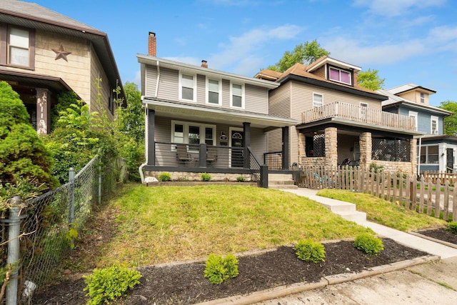 view of front of house with covered porch and stone siding