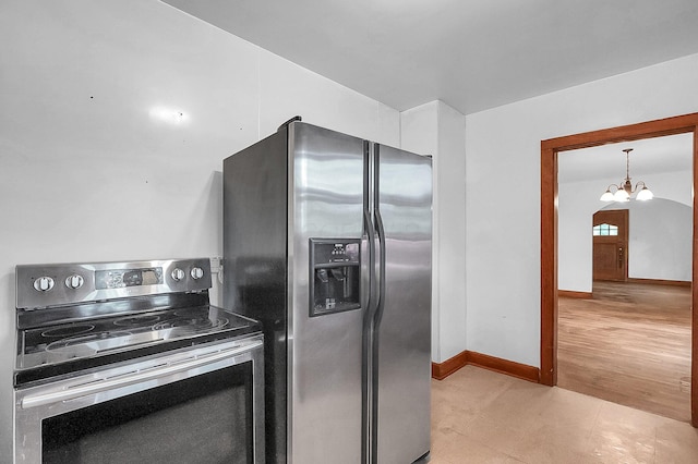 253 Robbins Dr, Newark, OH 43055 - kitchen featuring stainless steel appliances, a chandelier, and baseboards