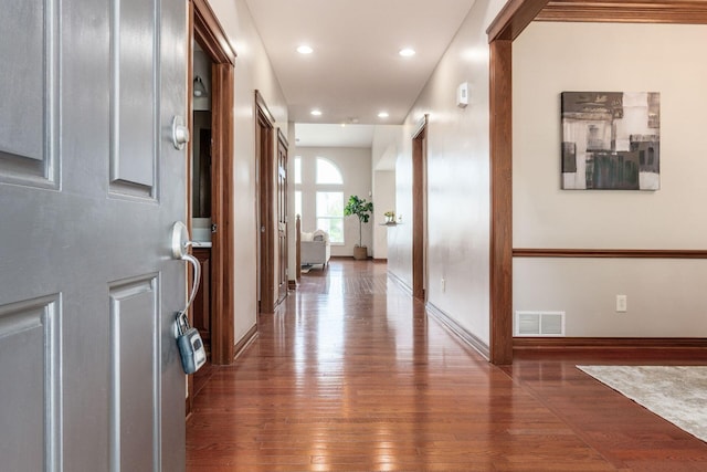 6923 Bishops Crossing Cir, Dublin, OH 43016 - corridor featuring hardwood / wood-style floors and recessed lighting