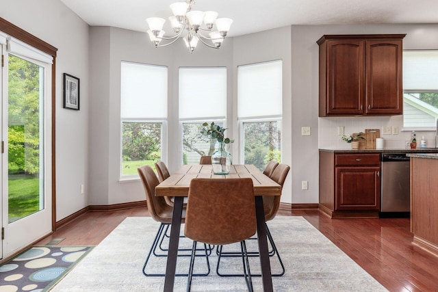 6923 Bishops Crossing Cir, Dublin, OH 43016 - dining area featuring a chandelier and dark wood-style flooring