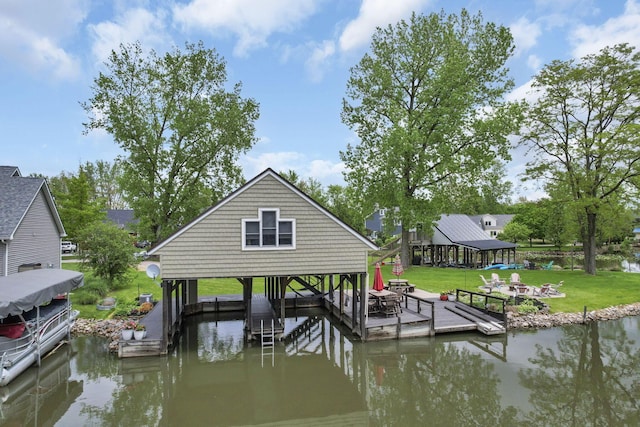 0 Canoe Ln, Thornville, OH 43076 - dock area with a water view, boat lift, and a lawn