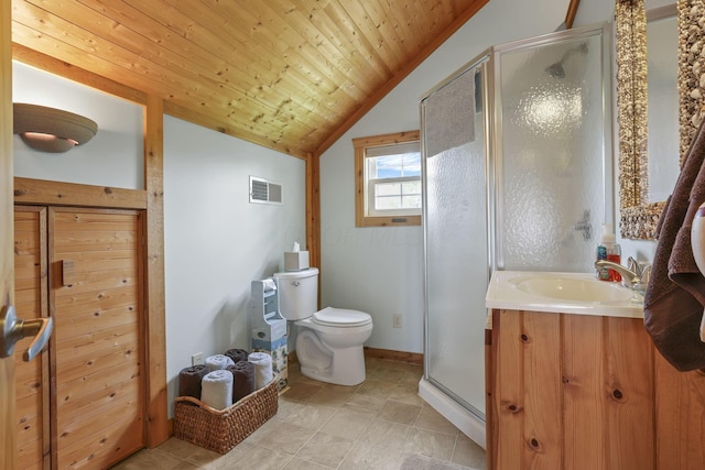 0 Canoe Ln, Thornville, OH 43076 - full bathroom featuring vaulted ceiling, a shower stall, toilet, vanity, and baseboards