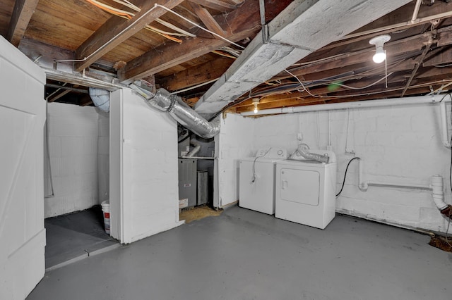 unfinished below grade area with independent washer and dryer