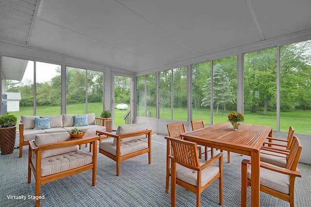 6301 Columbus Rd, Centerburg, OH 43011 - sunroom with an outdoor hangout area, view of wooded area, and outdoor dining area
