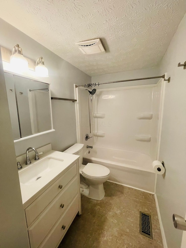 1275 Hathersage Pl, Galloway, OH 43119 - bathroom featuring shower / bathtub combination, toilet, vanity, and a textured ceiling