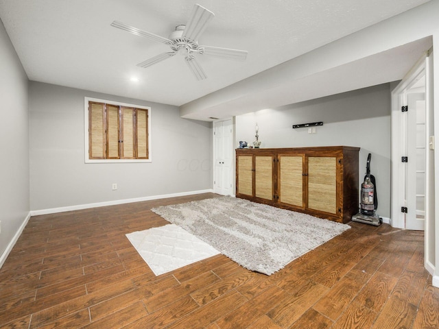 7020 Avery Rd, Dublin, OH 43017 - living room with dark wood finished floors, baseboards, a ceiling fan, and recessed lighting