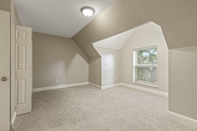 additional living space with carpet flooring, lofted ceiling, and baseboards