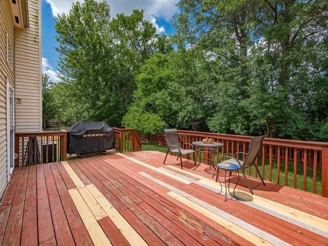 299 Stonhope Dr, Delaware, OH 43015 - wooden terrace featuring grilling area and view of scattered trees