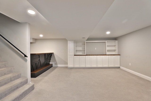 459 E Whittier St, Columbus, OH 43206 - finished basement featuring light carpet, baseboards, recessed lighting, and stairs