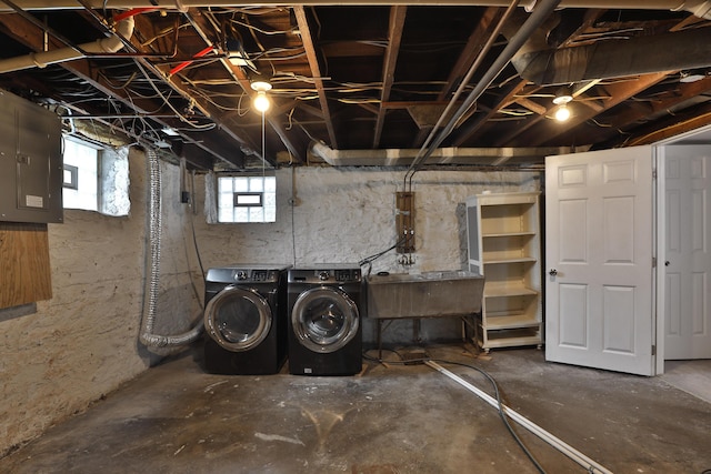 459 E Whittier St, Columbus, OH 43206 - basement with electric panel, separate washer and dryer, and a sink
