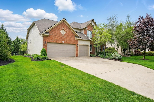 6467 Spring Run Dr, Westerville, OH 43082 - view of front of home with concrete driveway, brick siding, and a front yard