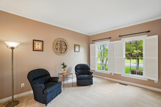 6467 Spring Run Dr, Westerville, OH 43082 - living area featuring baseboards, carpet, and crown molding