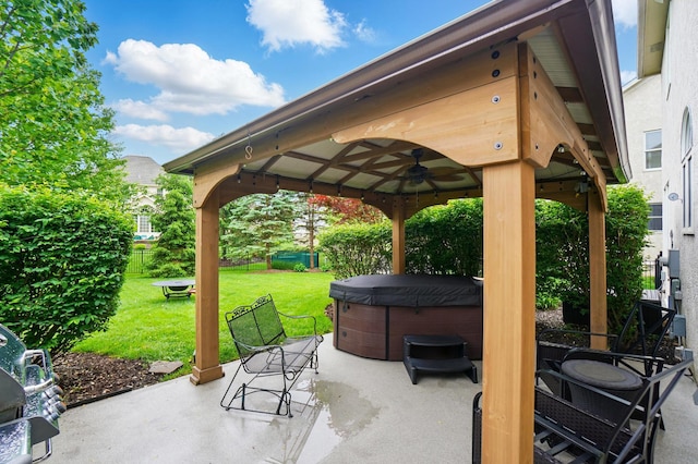 6467 Spring Run Dr, Westerville, OH 43082 - view of patio featuring a gazebo, a hot tub, and ceiling fan