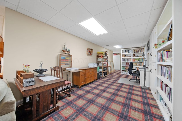 7326 State Route 19 Unit 3, Lots 1-2, Mount Gilead, OH 43338 - office area featuring dark carpet, a drop ceiling, and built in shelves