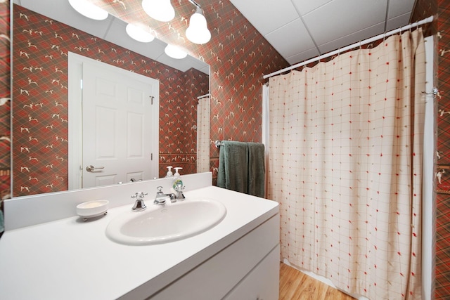7326 State Route 19 Unit 3, Lots 1-2, Mount Gilead, OH 43338 - full bath featuring wood finished floors, vanity, and a shower with curtain